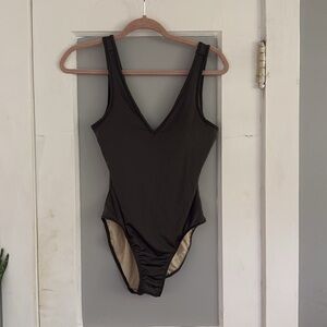 Olive deep v-neck one piece swimsuit